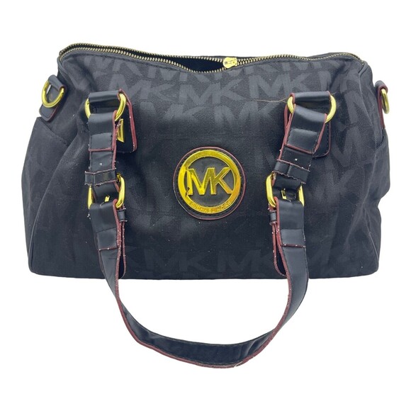 Michael Kors Signature Handbag all Black with Gold Trim Striking- Broken Zipper - Picture 1 of 6